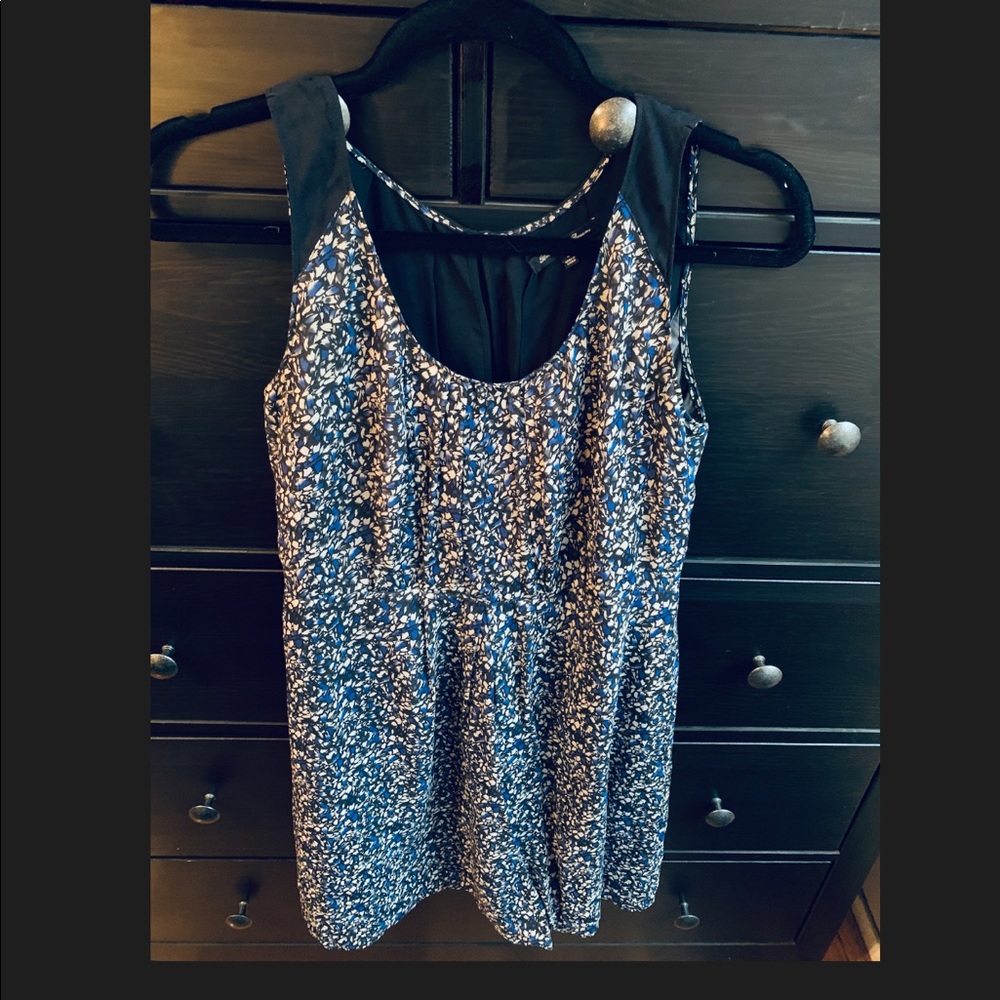 Madewell Silk blue black print dress pockets